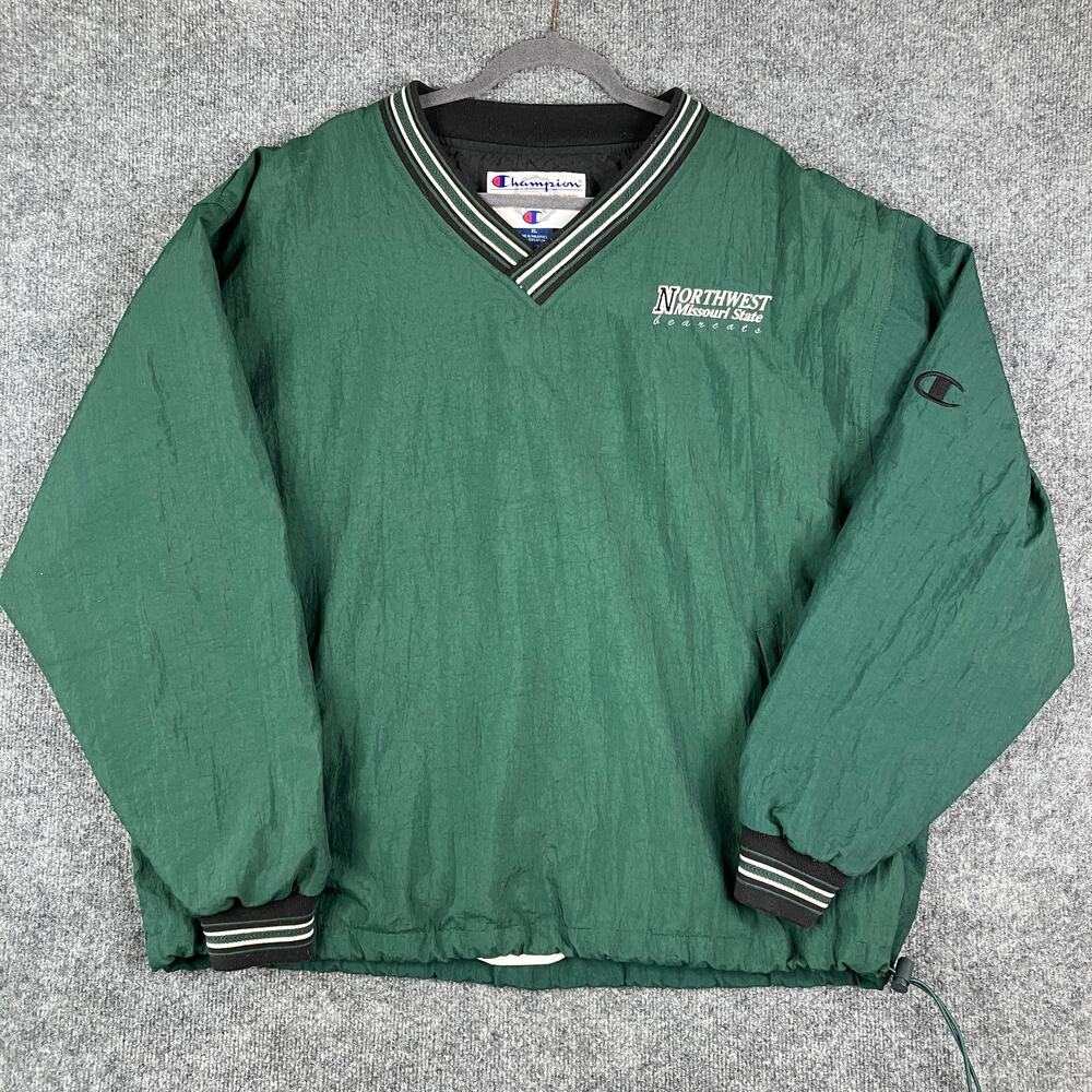 Champion Jacket Mens XL Green V-Neck Pullover Windbreaker Northwest Missouri